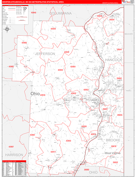 Weirton-Steubenville Metro Area Wall Map